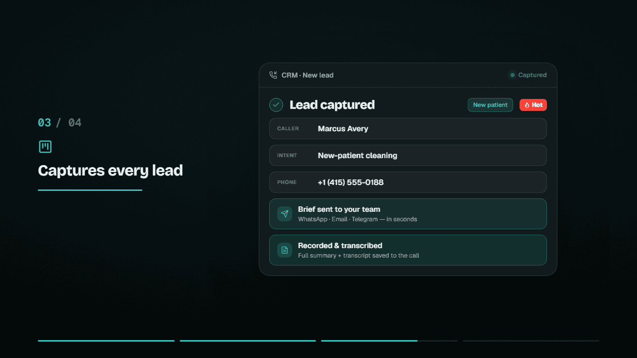 Animated tour of Handlo's features: answering in any language, grounding answers in your documents, capturing and scoring the lead, and briefing your team.